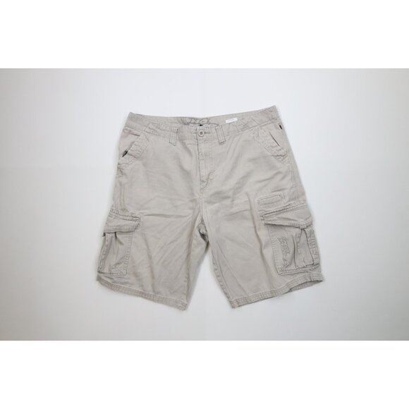 Vintage 90s Y2K No Fear Mens 38 Spell Out Herringbone Baggy Cargo Shorts Gray - Picture 1 of 15